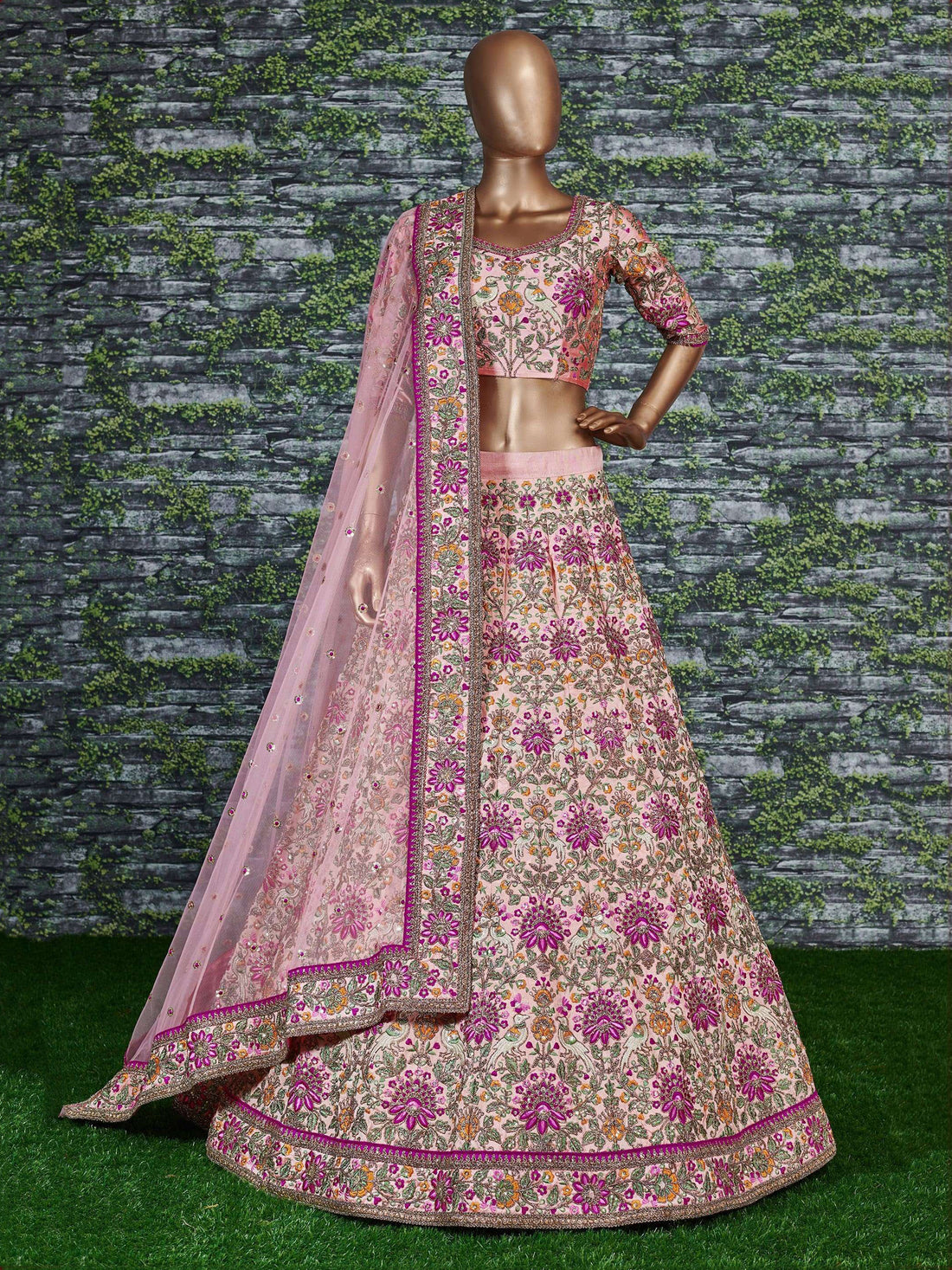 Alluring Peach Embroidered Silk Bridal Lehenga Choli With Dupatta - Zeel Clothing