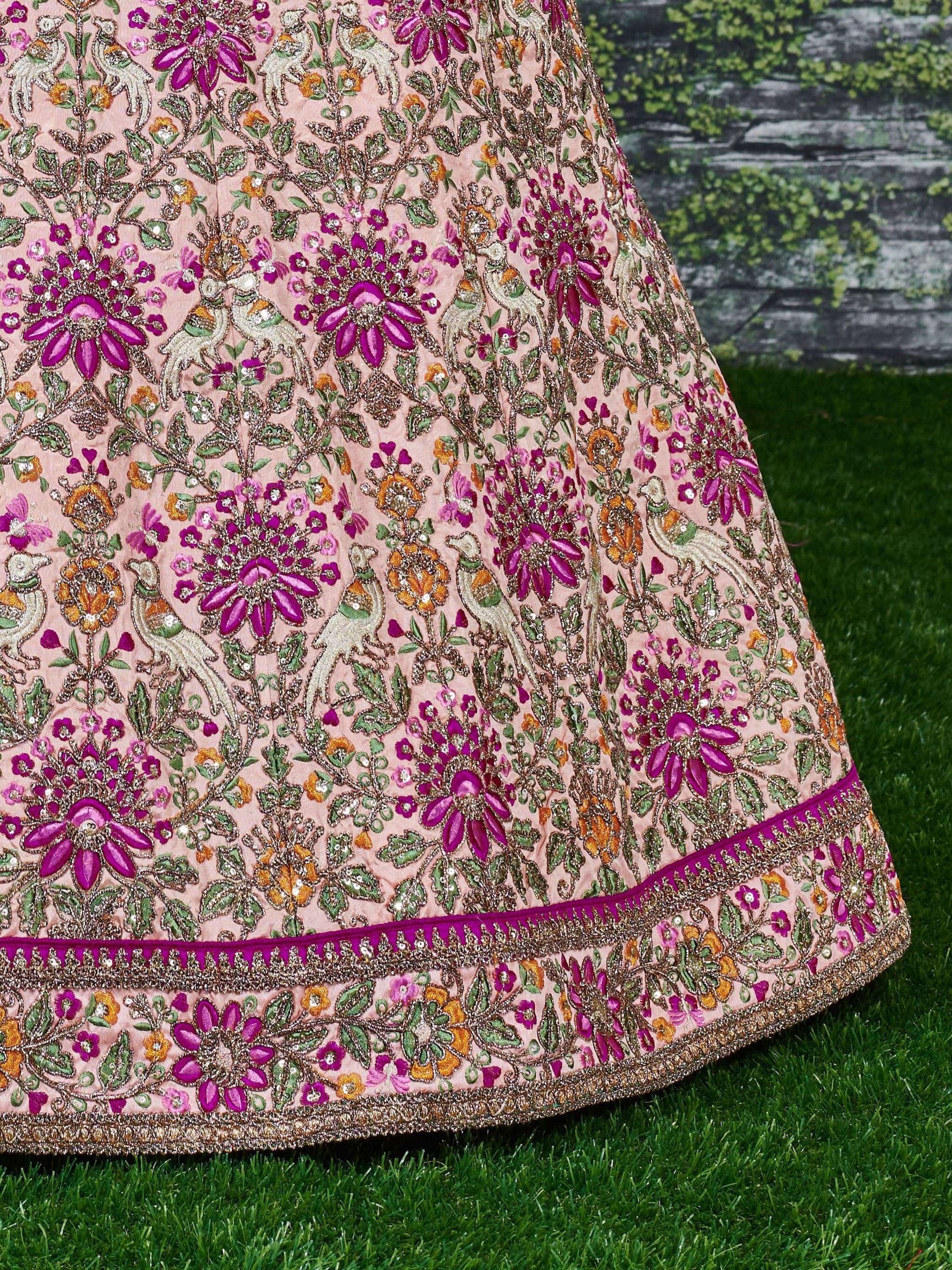 Alluring Peach Embroidered Silk Bridal Lehenga Choli With Dupatta - Zeel Clothing
