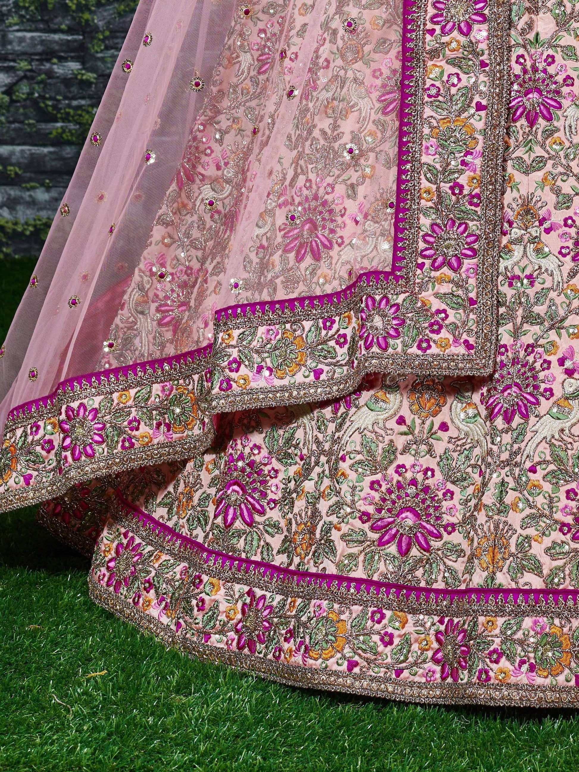 Alluring Peach Embroidered Silk Bridal Lehenga Choli With Dupatta - Zeel Clothing