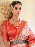 Alluring Peach Floral Print Softy Silk Traditional Saree With Blouse - Zeel Clothing