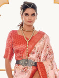Alluring Peach Floral Print Softy Silk Traditional Saree With Blouse - Zeel Clothing