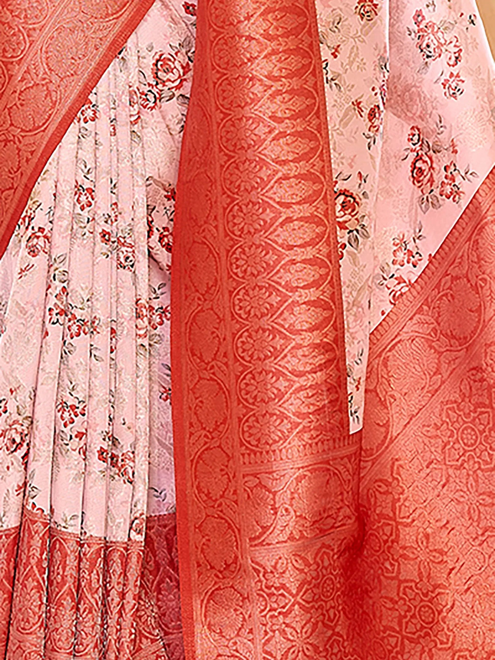Alluring Peach Floral Print Softy Silk Traditional Saree With Blouse - Zeel Clothing