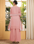 Alluring Peach Sequins Georgette Festive Wear Sharara Suit With Dupatta - Zeel Clothing