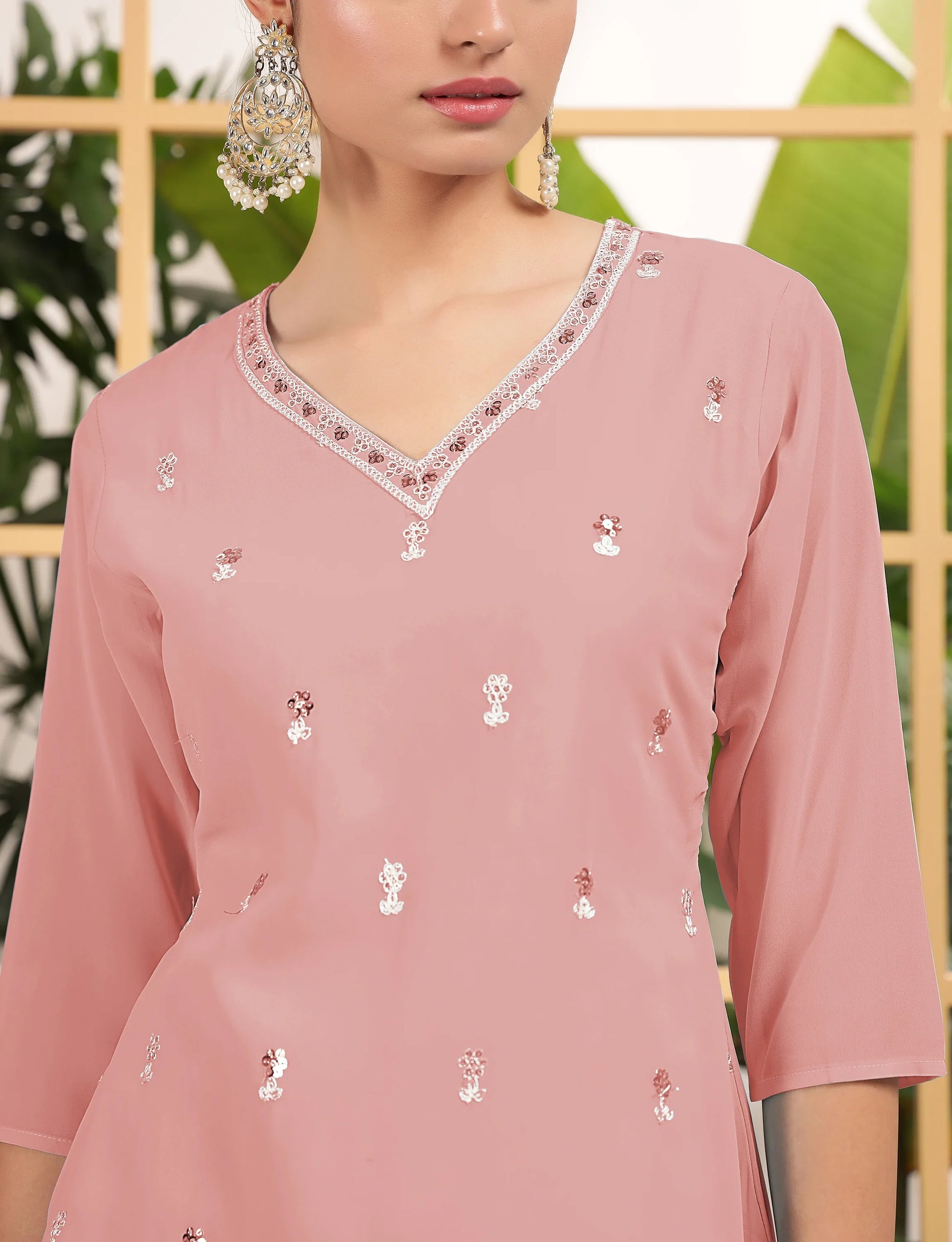 Alluring Peach Sequins Georgette Festive Wear Sharara Suit With Dupatta - Zeel Clothing