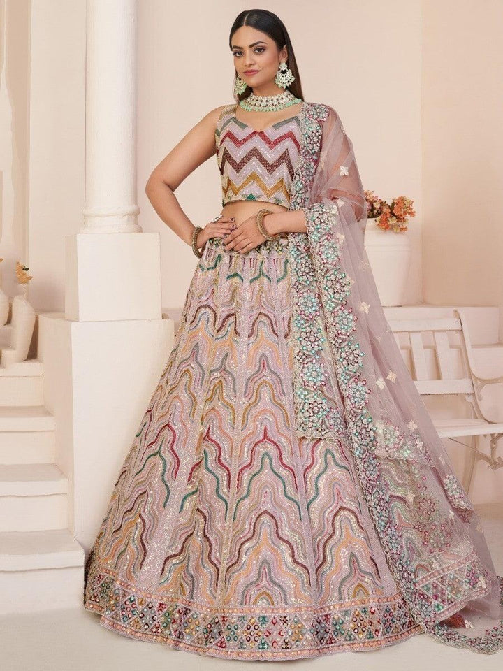 Alluring Peach Sequins Net Bridesmaid Wear Lehenga Choli