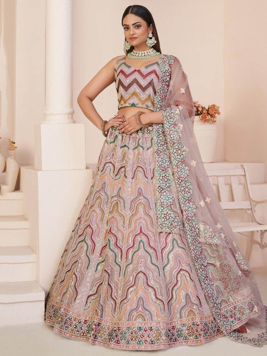 Alluring Peach Sequins Net Bridesmaid Wear Lehenga Choli - Zeel Clothing