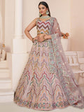 Alluring Peach Sequins Net Bridesmaid Wear Lehenga Choli - Zeel Clothing
