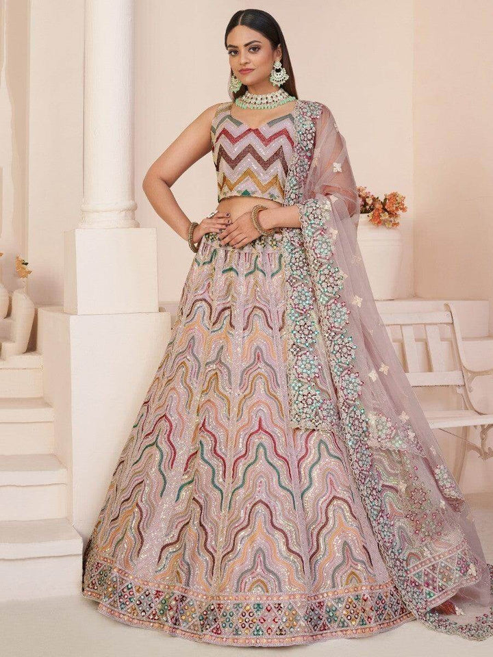 Alluring Peach Sequins Net Bridesmaid Wear Lehenga Choli - Zeel Clothing
