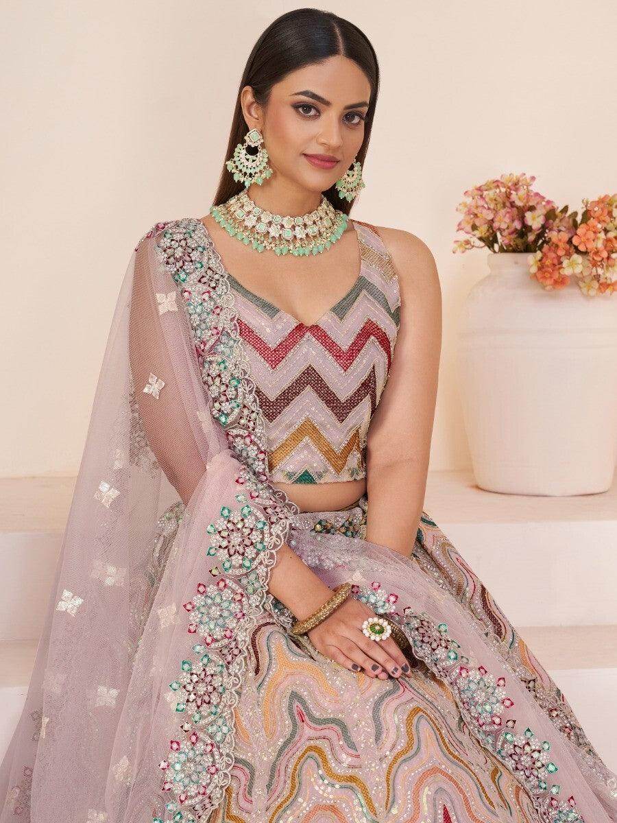 Alluring Peach Sequins Net Bridesmaid Wear Lehenga Choli - Zeel Clothing