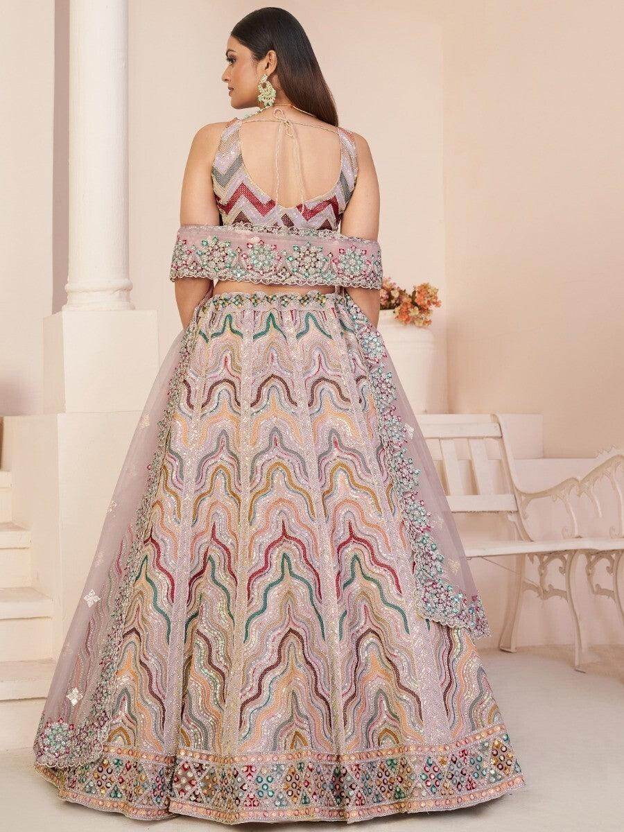 Alluring Peach Sequins Net Bridesmaid Wear Lehenga Choli - Zeel Clothing