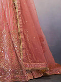 Alluring Peach Sequins Work Net Wedding Lehenga Choli - Zeel Clothing