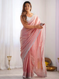 Alluring Peach Swarovski Work Organza Event Wear Saree With Blouse - Zeel Clothing