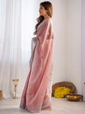 Alluring Peach Swarovski Work Organza Event Wear Saree With Blouse - Zeel Clothing