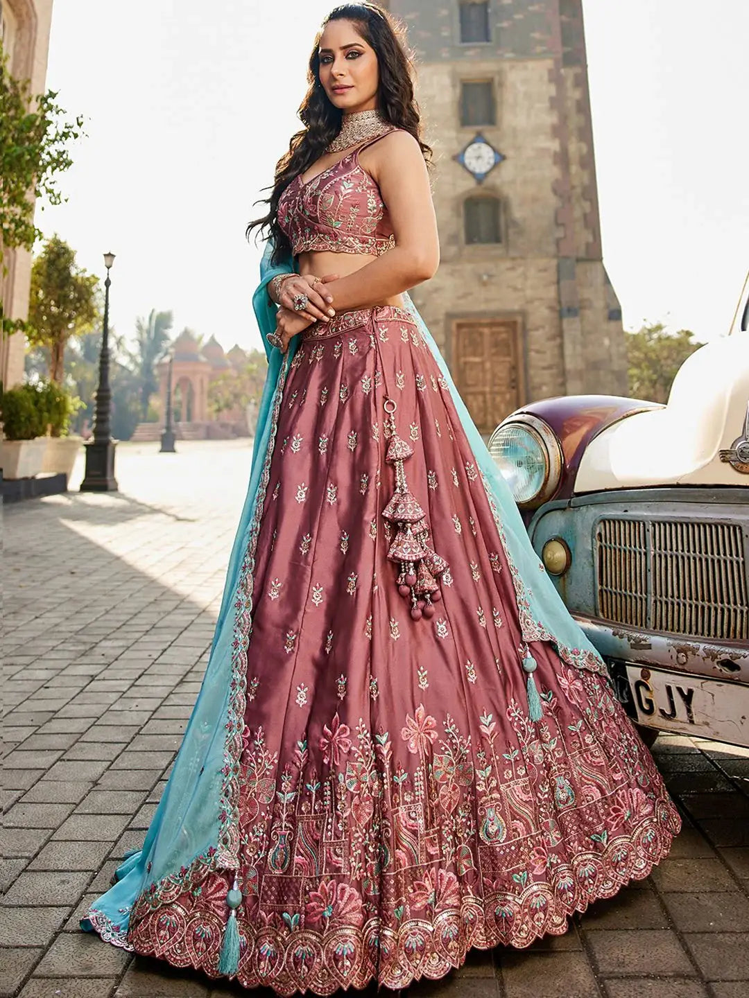 Alluring Pink Embroidered Georgette Engagement Wear Lehenga Choli - Zeel Clothing