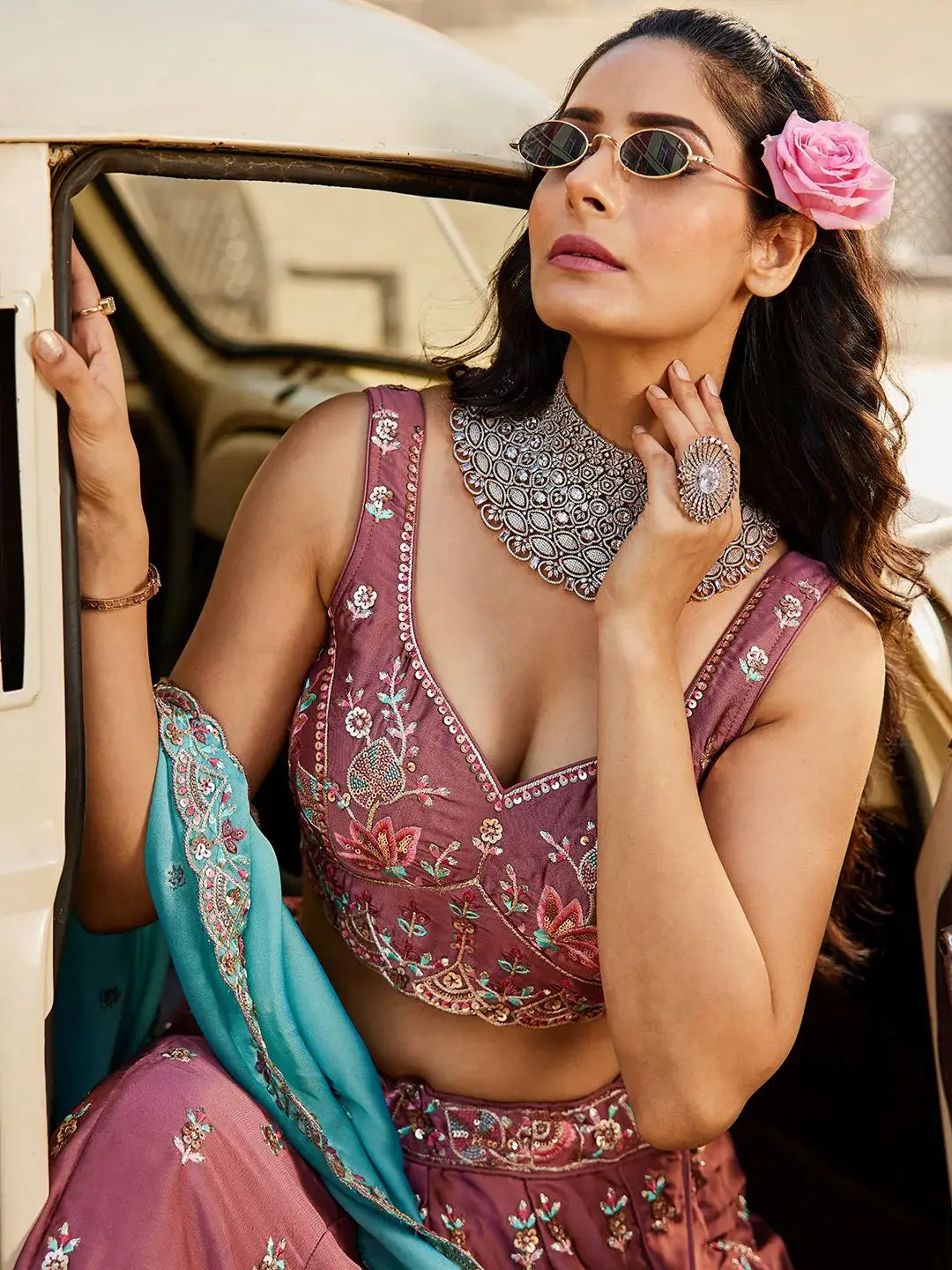 Alluring Pink Embroidered Georgette Engagement Wear Lehenga Choli - Zeel Clothing