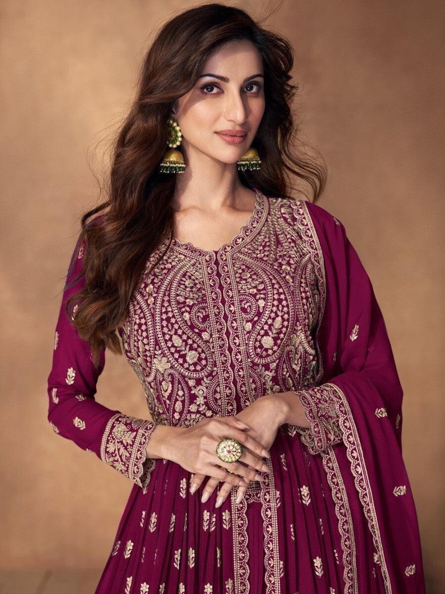 Alluring Pink Embroidered Georgette Lehenga Suit With Dupatta