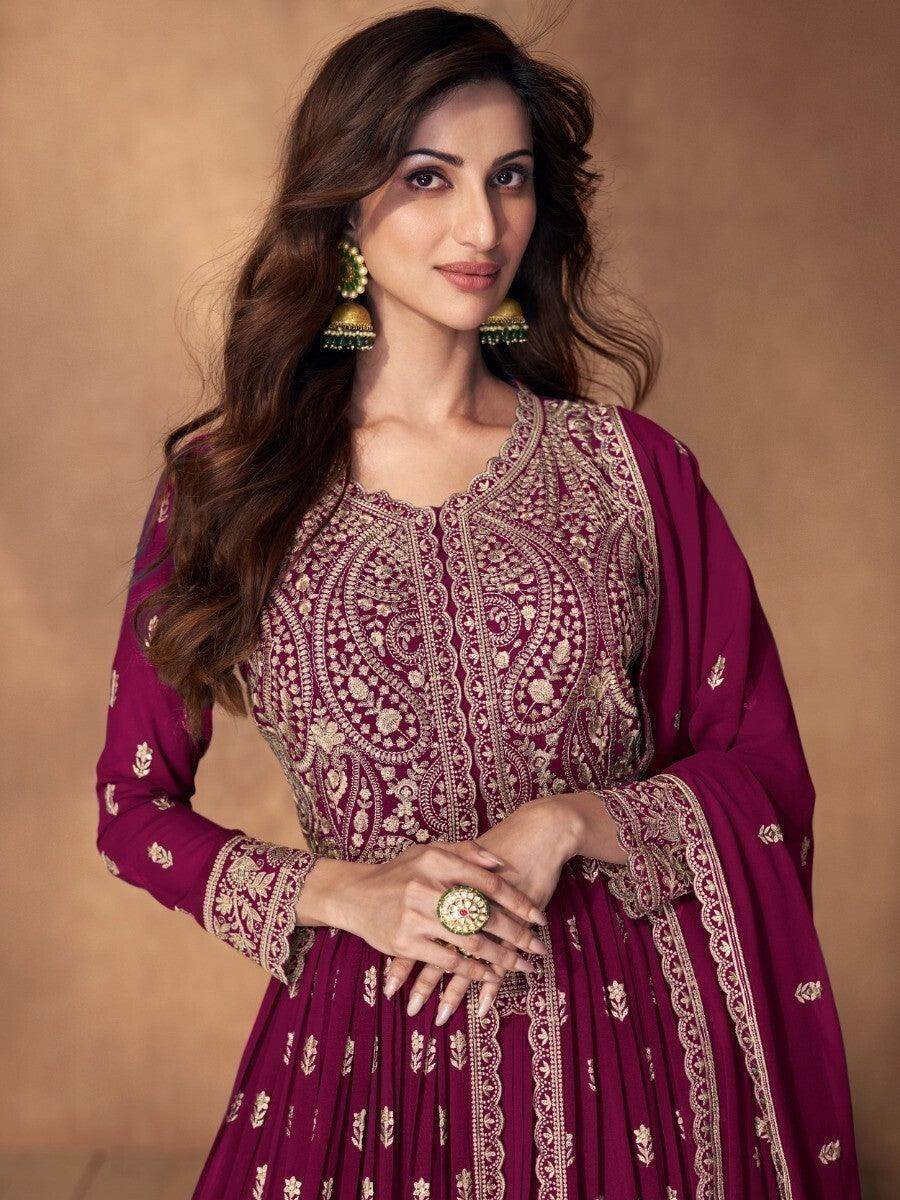 Alluring Pink Embroidered Georgette Lehenga Suit With Dupatta - Zeel Clothing