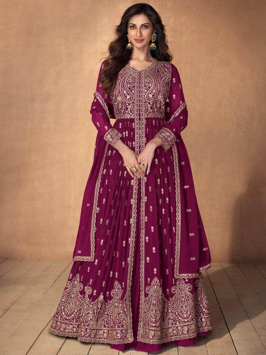Alluring Pink Embroidered Georgette Lehenga Suit With Dupatta - Zeel Clothing