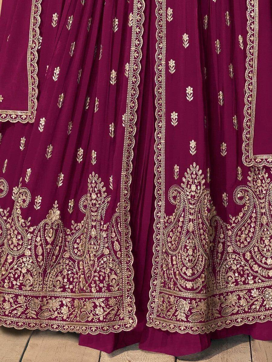 Alluring Pink Embroidered Georgette Lehenga Suit With Dupatta - Zeel Clothing