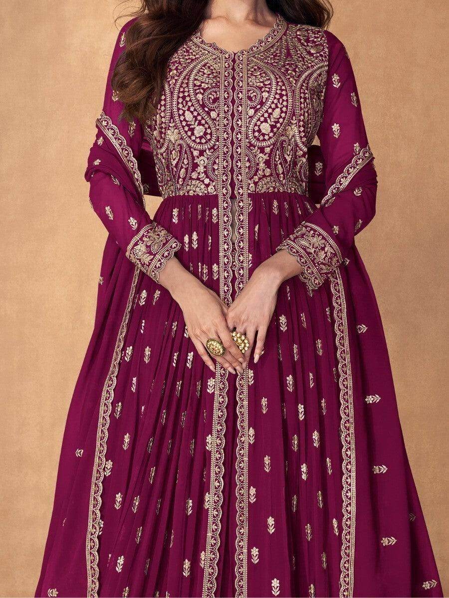Alluring Pink Embroidered Georgette Lehenga Suit With Dupatta - Zeel Clothing