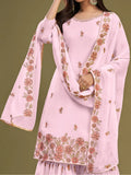 Alluring Pink Embroidered Georgette Party Wear Sharara Suits - Zeel Clothing