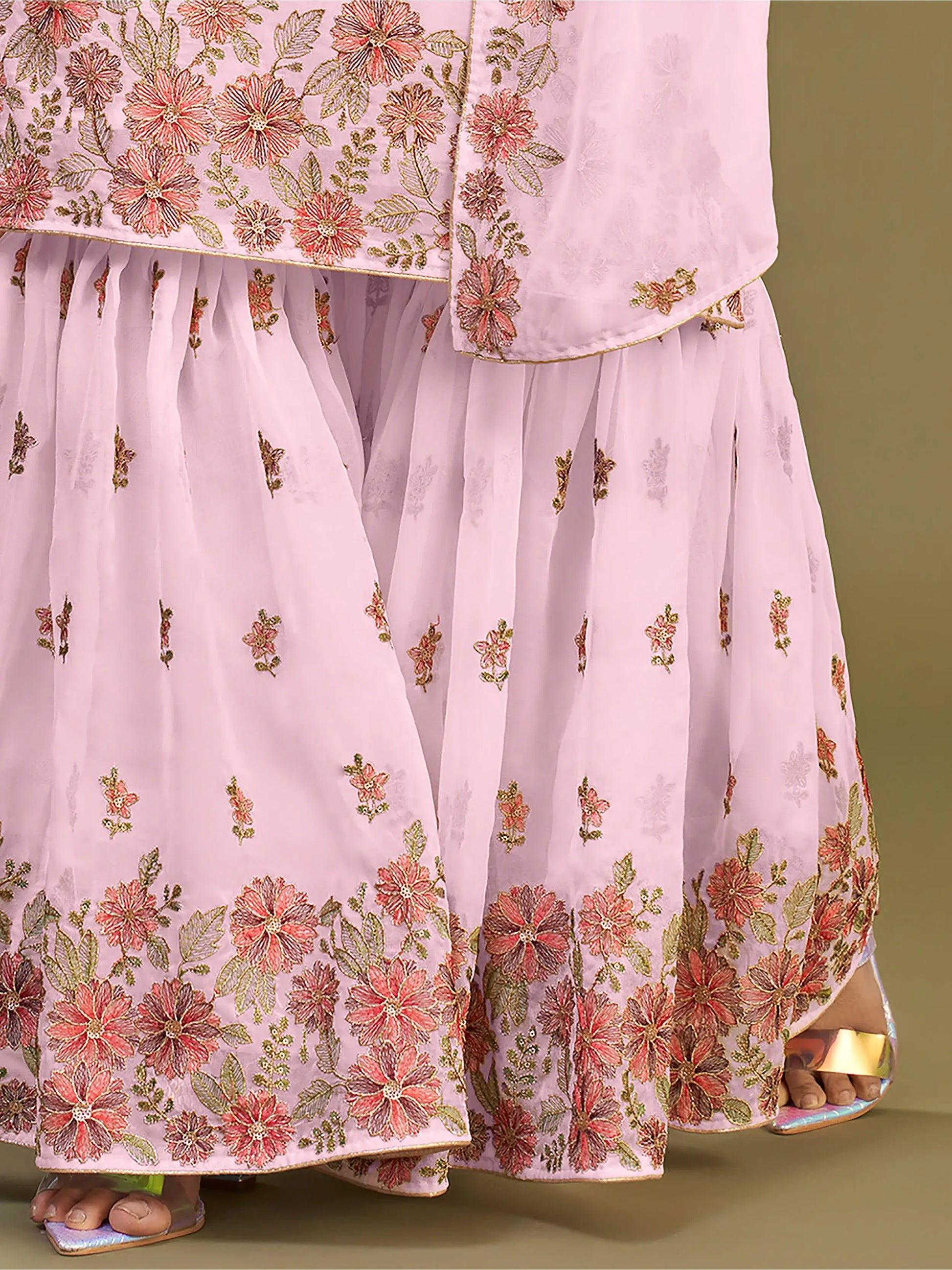 Alluring Pink Embroidered Georgette Party Wear Sharara Suits - Zeel Clothing