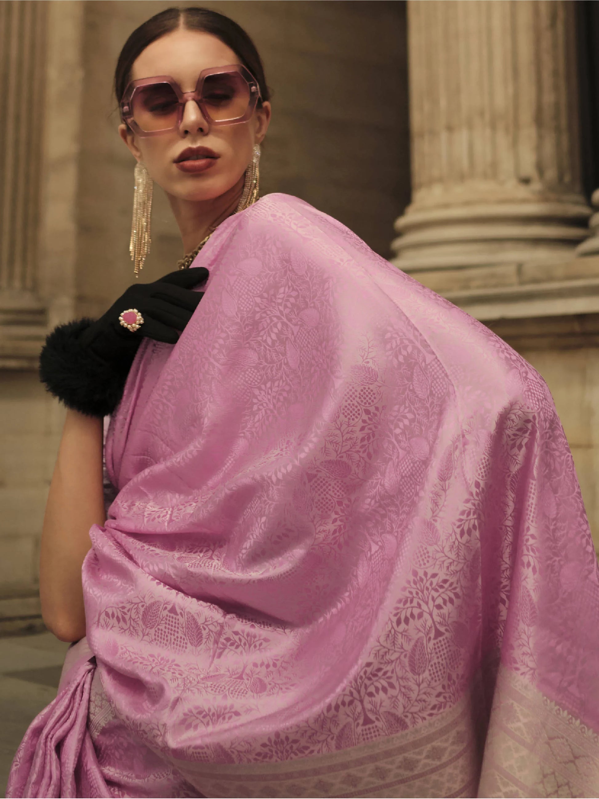 Alluring Pink Handloom Weaving Party Wear Satin Saree With Blouse - Zeel Clothing