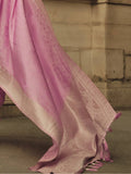 Alluring Pink Handloom Weaving Party Wear Satin Saree With Blouse - Zeel Clothing