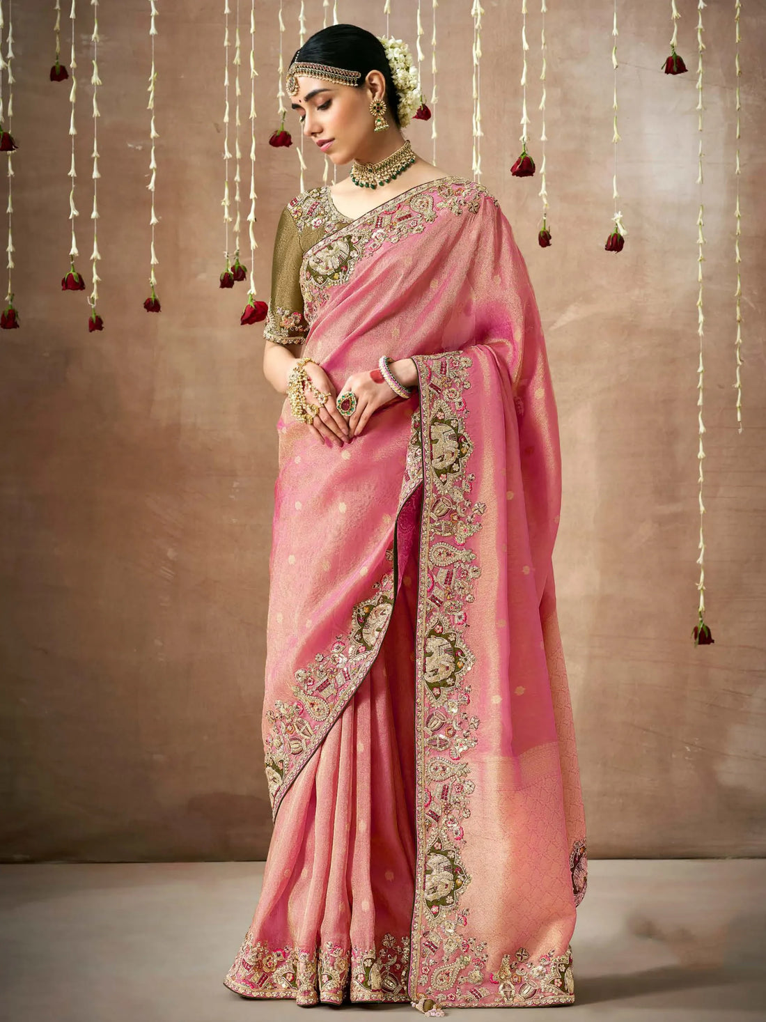 Alluring Pink Heavy Border Work Silk Wedding Saree With Blouse - Zeel Clothing