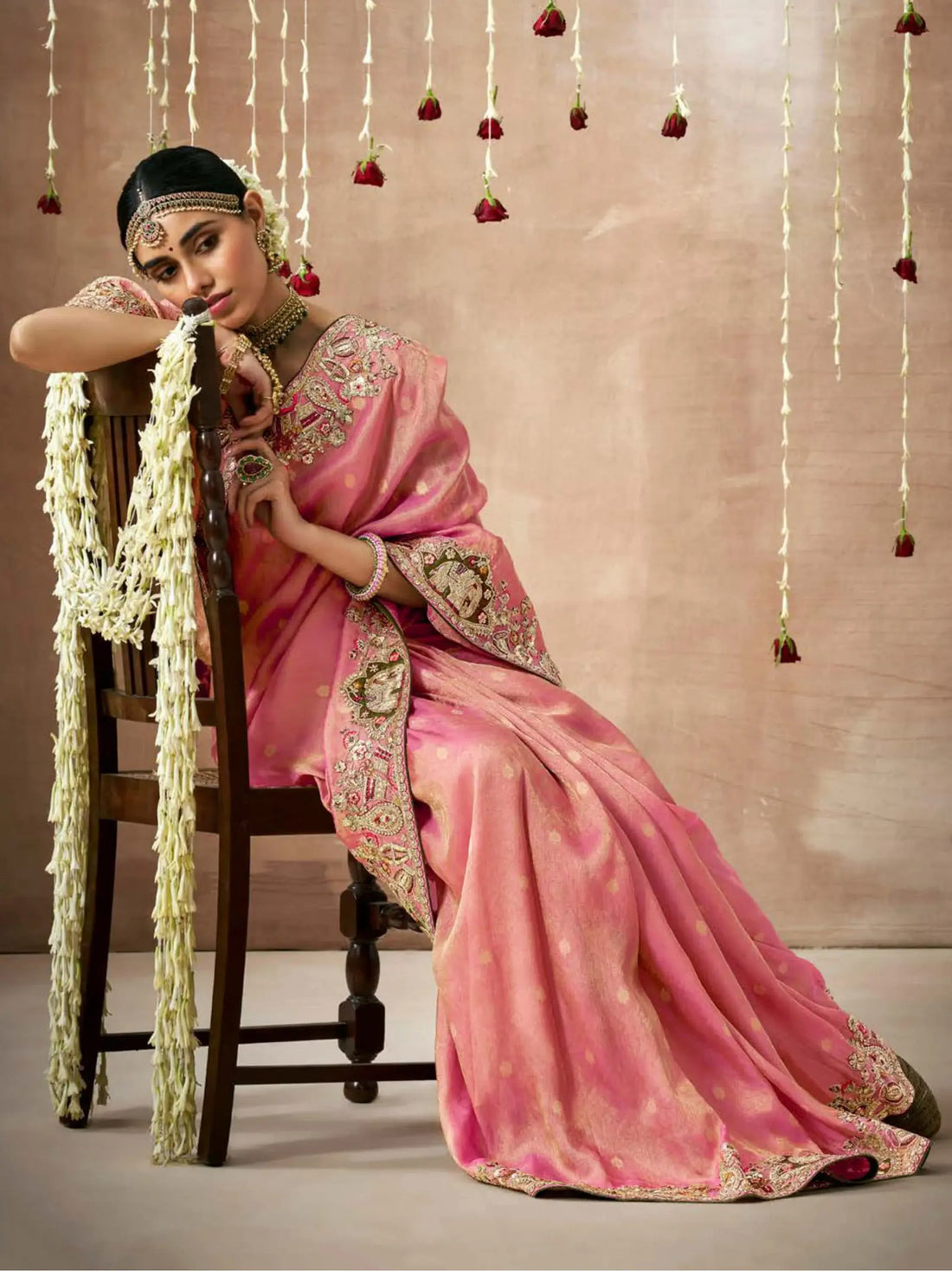 Alluring Pink Heavy Border Work Silk Wedding Saree With Blouse - Zeel Clothing