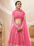 Alluring Pink Sequins Georgette Bridesmaid Lehenga Choli With Dupatta - Zeel Clothing