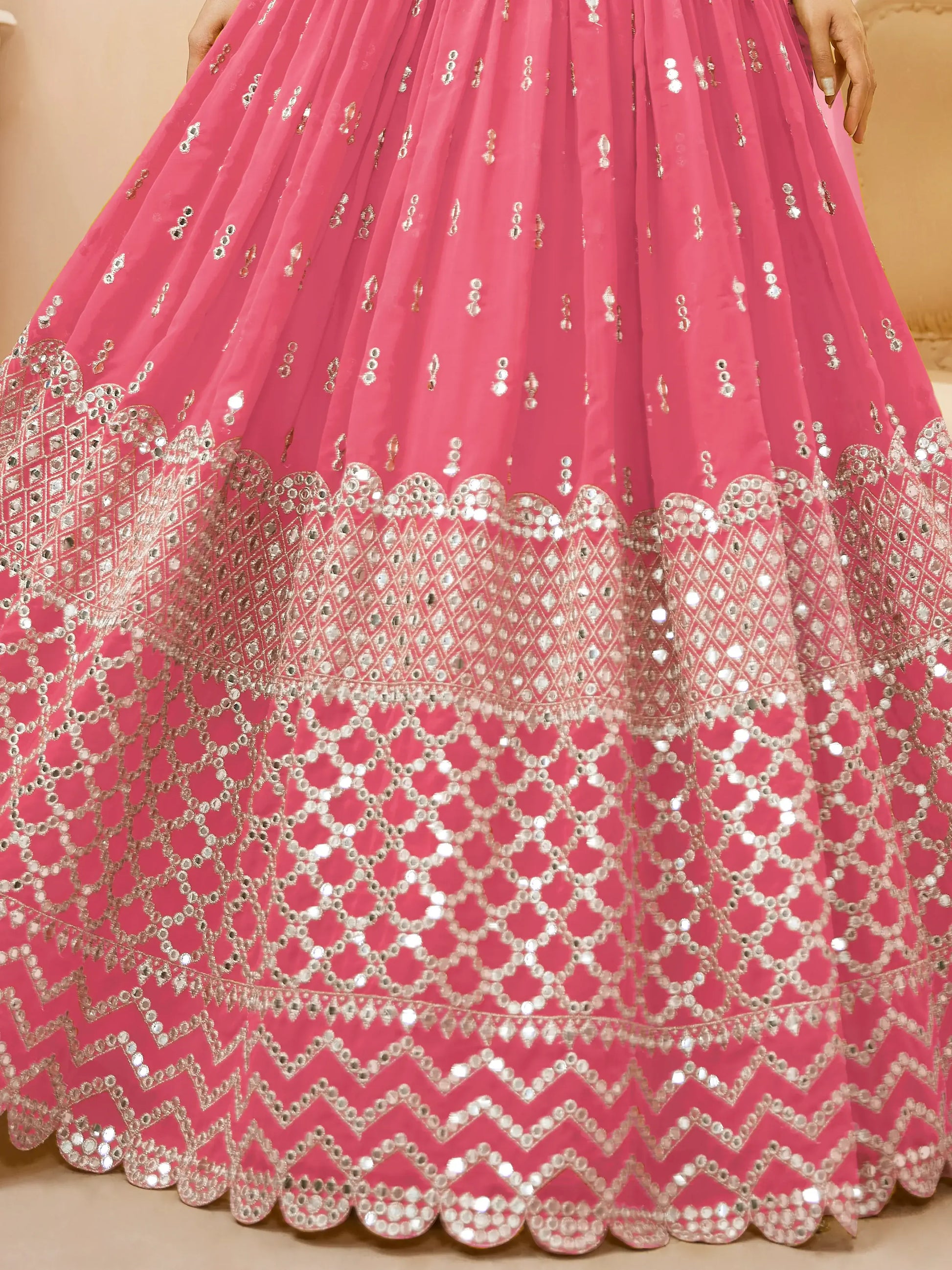 Alluring Pink Sequins Georgette Bridesmaid Lehenga Choli With Dupatta - Zeel Clothing