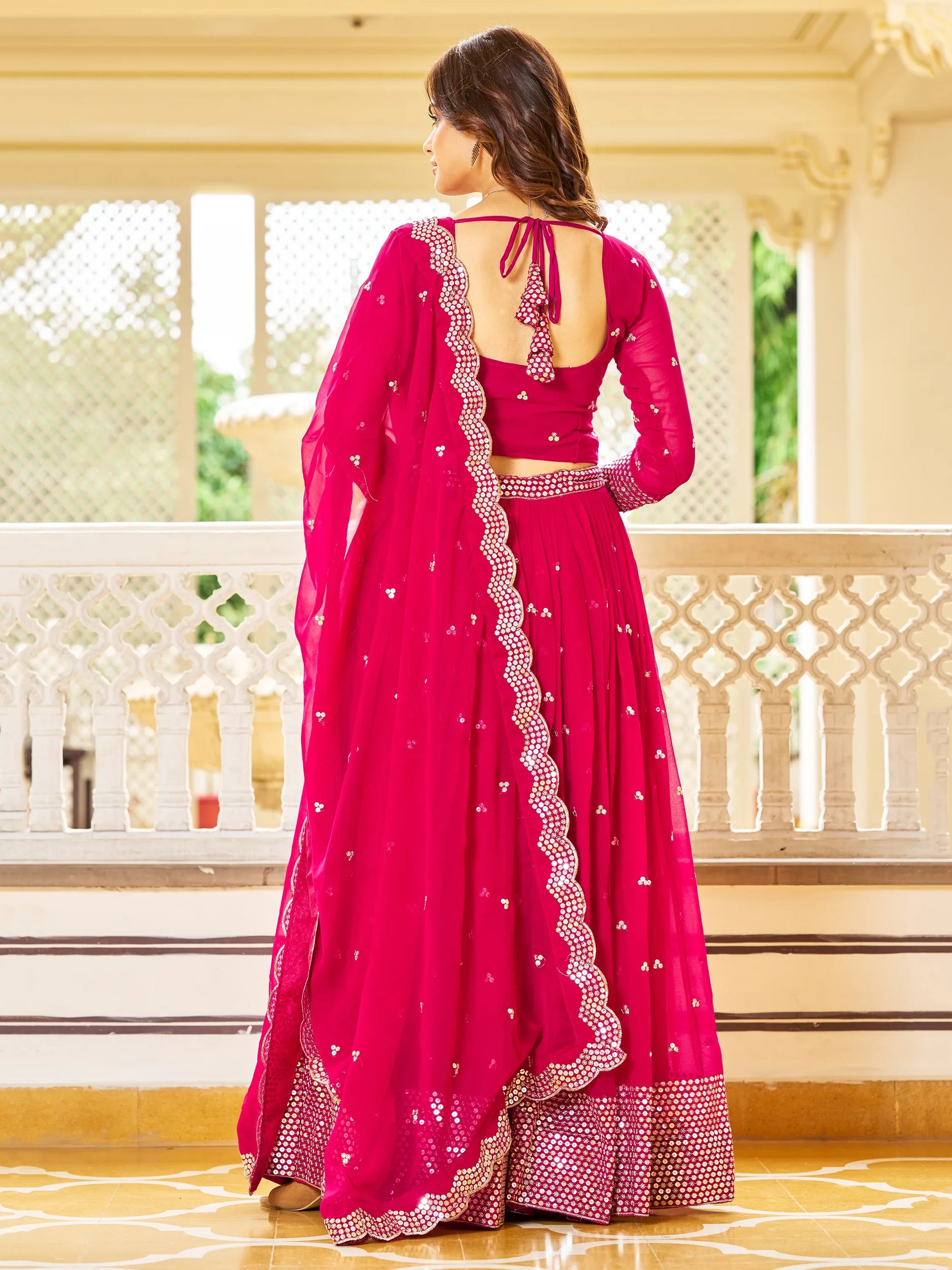 Alluring Pink Sequins Georgette Engagement Wear Lehenga Choli - Zeel Clothing