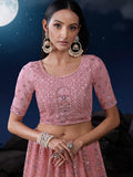 Alluring Pink Sequins Net Bridesmaid Lehenga Choli With Dupatta - Zeel Clothing