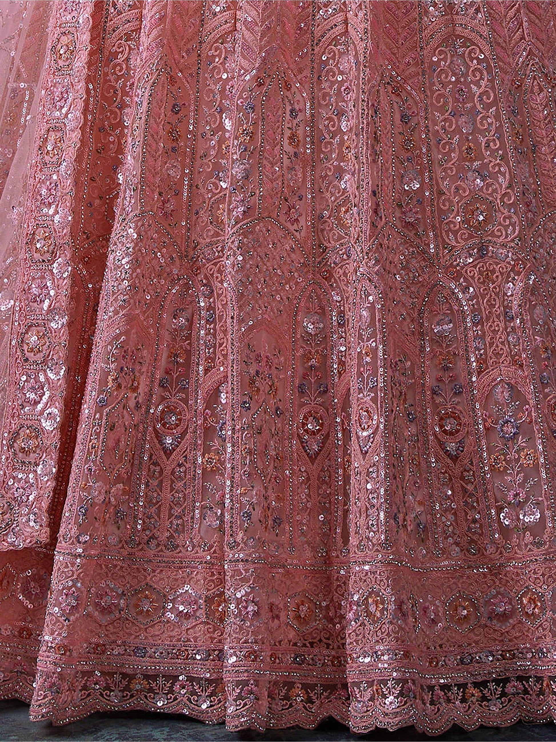 Alluring Pink Sequins Net Bridesmaid Lehenga Choli With Dupatta - Zeel Clothing