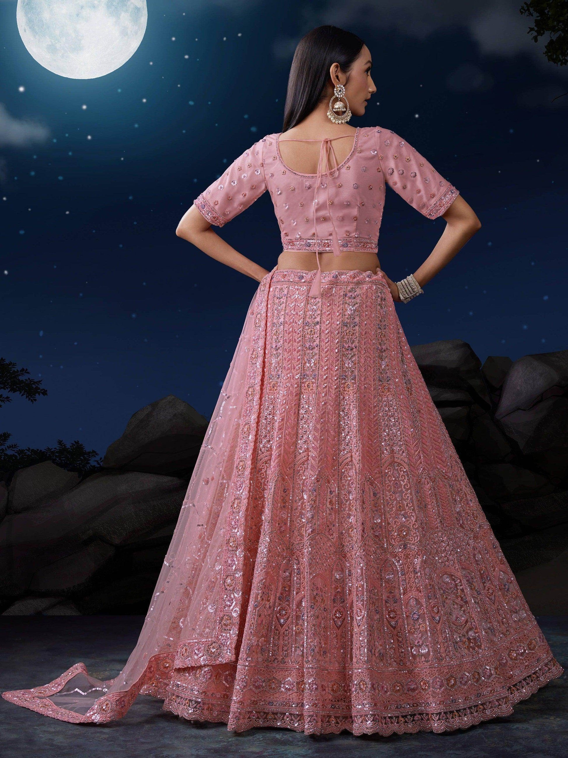 Alluring Pink Sequins Net Bridesmaid Lehenga Choli With Dupatta - Zeel Clothing
