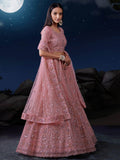 Alluring Pink Sequins Net Bridesmaid Lehenga Choli With Dupatta - Zeel Clothing