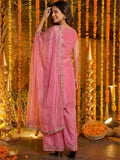 Alluring Pink Sequins Work Silk Wedding Wear Palazzo Suit With Dupatta