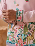 Alluring Pink Thread Embroidered Silk Men Reception Wear Kurta Pant With Jacket