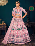 Alluring Pink Thread Work Georgette Engagement Wear Lehenga Choli - Zeel Clothing