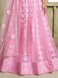 Alluring Pink Thread Work Net Bridesmaid Lehenga Choli With Dupatta - Zeel Clothing