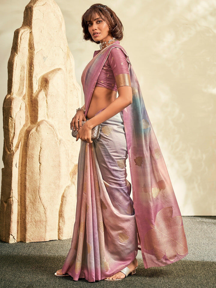 Alluring Pink Thread Work Silk Reception Wear Saree With Blouse