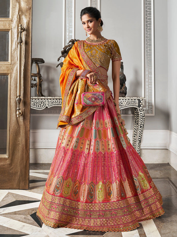 Alluring Pink Zari Weaving Banarasi Silk Wedding Wear Lehenga Choli - Zeel Clothing