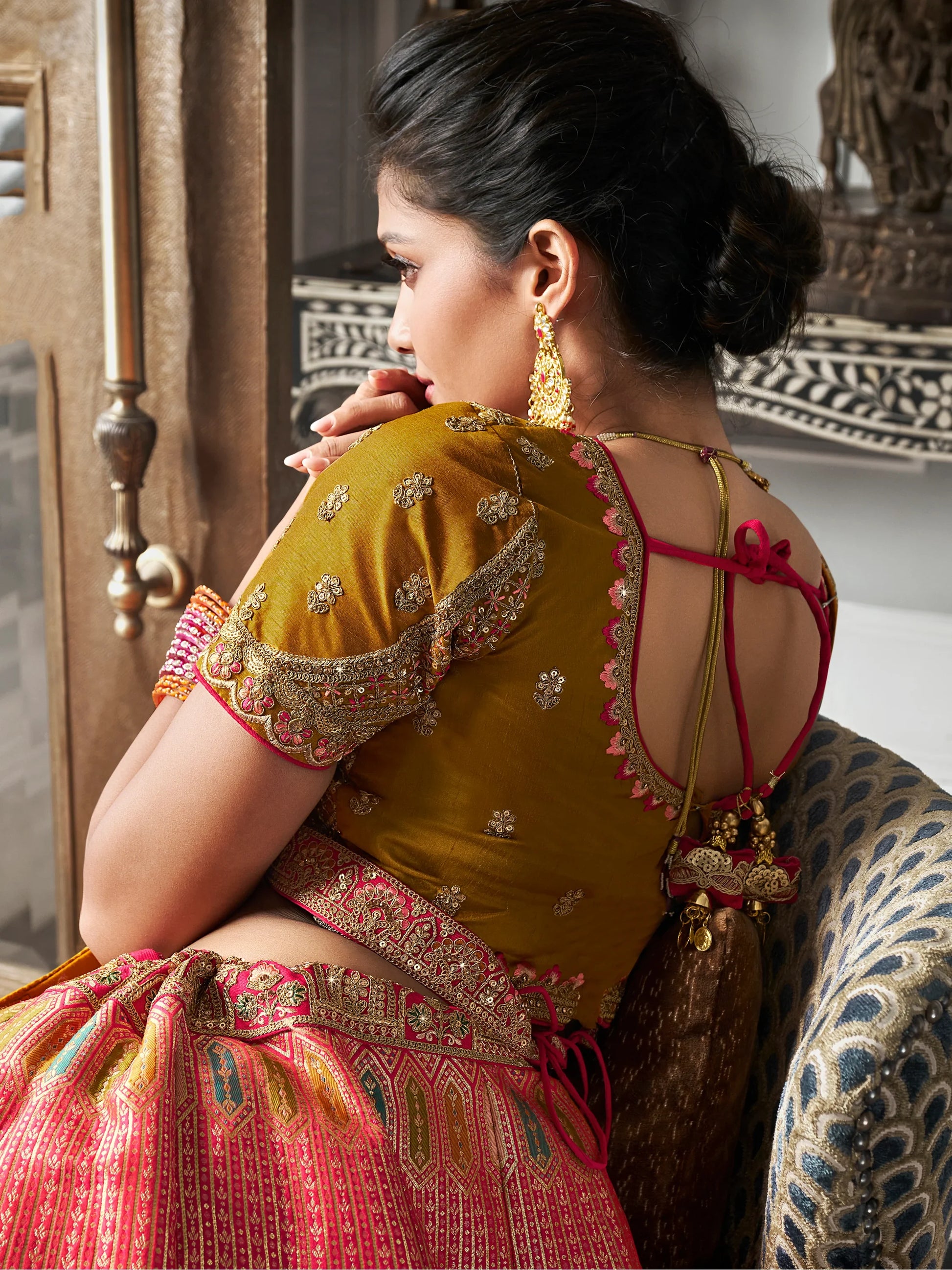 Alluring Pink Zari Weaving Banarasi Silk Wedding Wear Lehenga Choli - Zeel Clothing