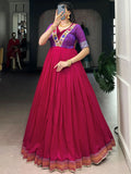 Alluring Pink Zari Weaving  Silk Festive Wear Gown