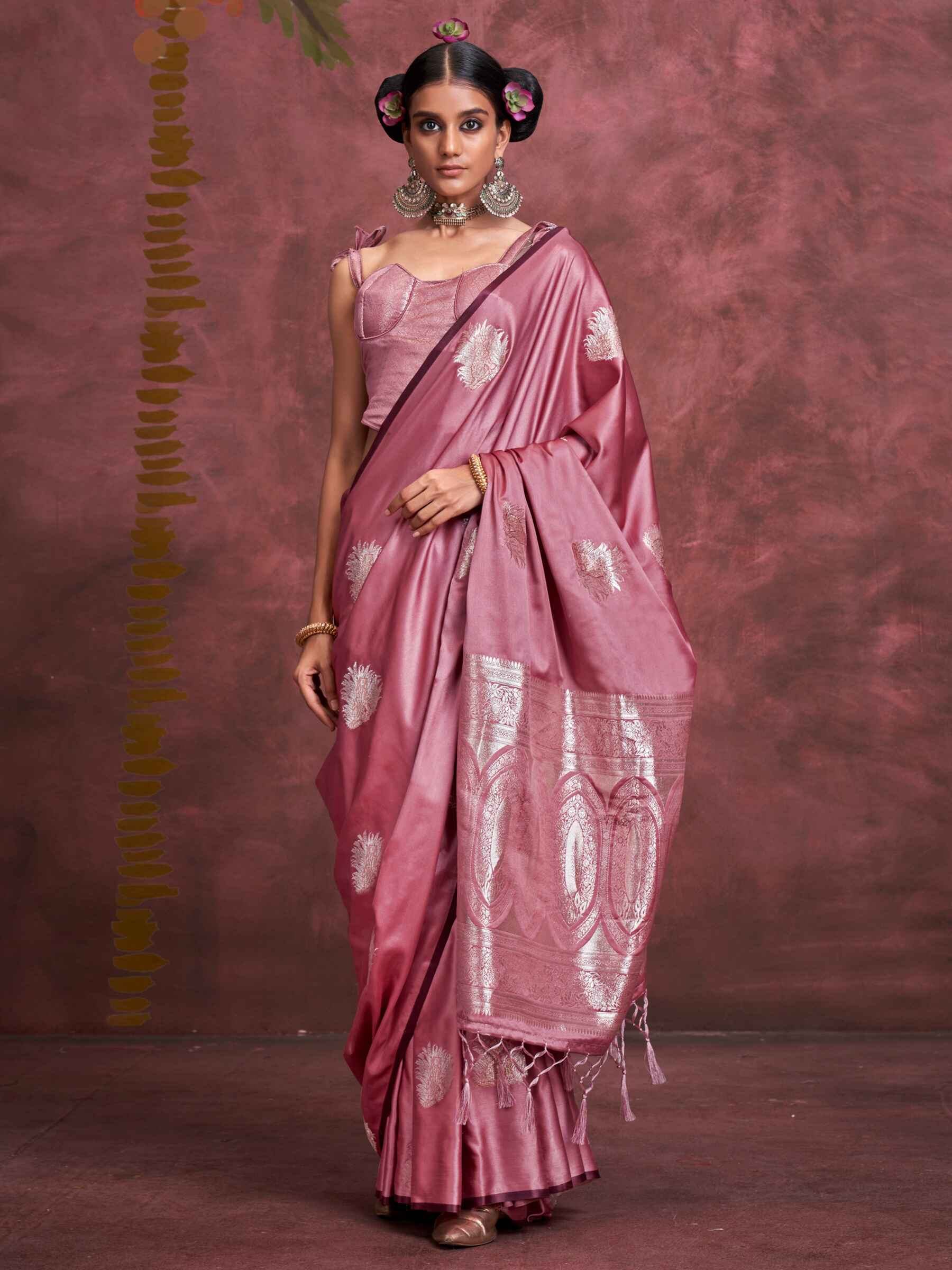 Alluring Pink Zari Weaving Silk Traditional Saree With Blouse - Zeel Clothing