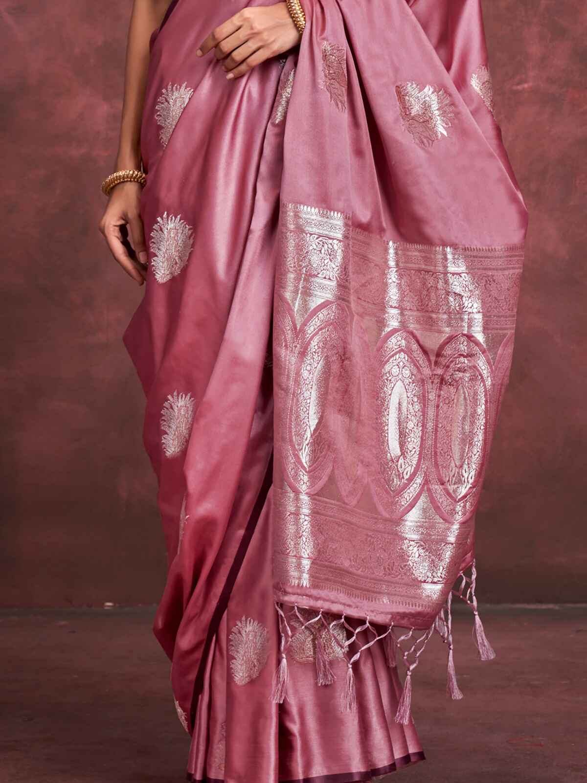 Alluring Pink Zari Weaving Silk Traditional Saree With Blouse - Zeel Clothing