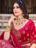 Alluring Pink Zarkan Work Velvet Bridal Wear Lehenga Choli - Zeel Clothing
