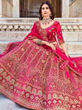 Alluring Pink Zarkan Work Velvet Bridal Wear Lehenga Choli - Zeel Clothing