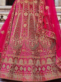 Alluring Pink Zarkan Work Velvet Bridal Wear Lehenga Choli - Zeel Clothing